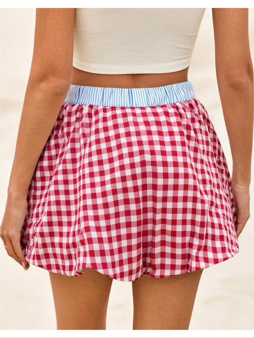 Gingham Bubble Mini Skort Red & White Size S - Picture 2 of 13